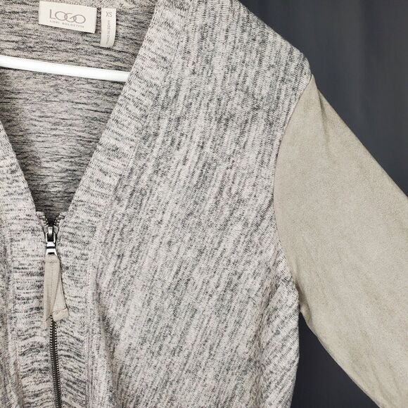 Logo Lori Goldstein Cardigan Women XS Taupe Knit Faux Suede V-Neck Zip Pocket - Picture 5 of 8